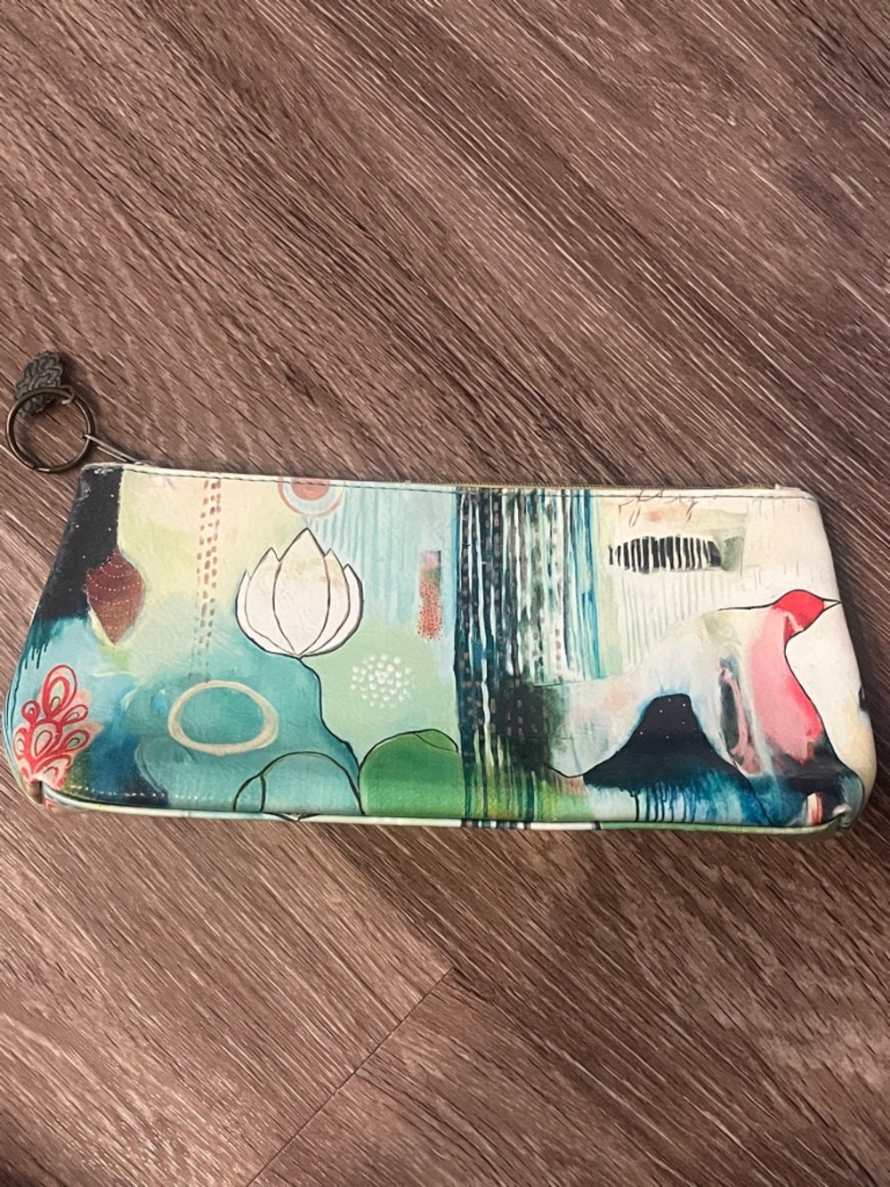 Papaya Teal Floral Bird Cosmetic Pouch